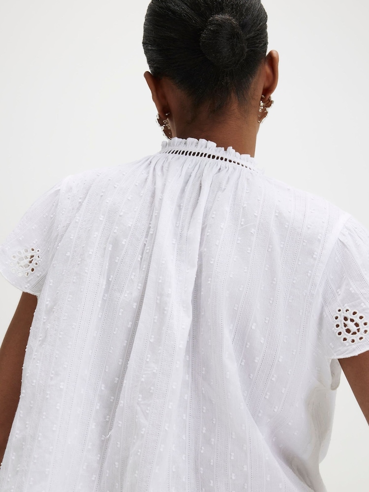 River Island White Cutwork Tie Neck Blouse - Image 2 of 4 River Island White Cutwork Tie Neck Blouse - Image 2 of 4