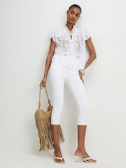 River Island White Cutwork Tie Neck Blouse - Image 3 of 4