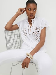 River Island White Cutwork Tie Neck Blouse - Image 4 of 4