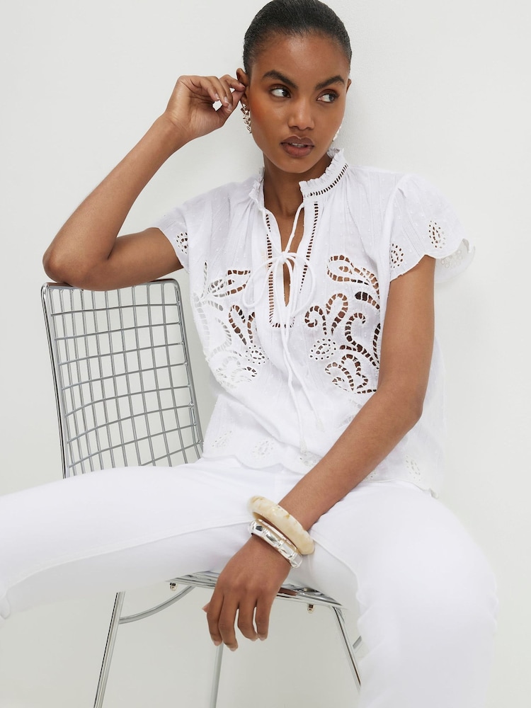 River Island White Cutwork Tie Neck Blouse - Image 4 of 4 River Island White Cutwork Tie Neck Blouse - Image 4 of 4