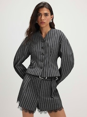 River Island Black Pinstripe Cocoon Sleeve Jacket - Image 1 of 4