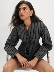 River Island Black Pinstripe Cocoon Sleeve Jacket - Image 2 of 4