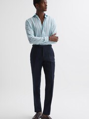 Reiss Aquamarine Stripe Ruban Linen Button-Through Shirt - Image 3 of 5