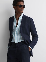 Reiss Aquamarine Stripe Ruban Linen Button-Through Shirt - Image 4 of 5
