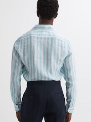 Reiss Aquamarine Stripe Ruban Linen Button-Through Shirt - Image 5 of 5