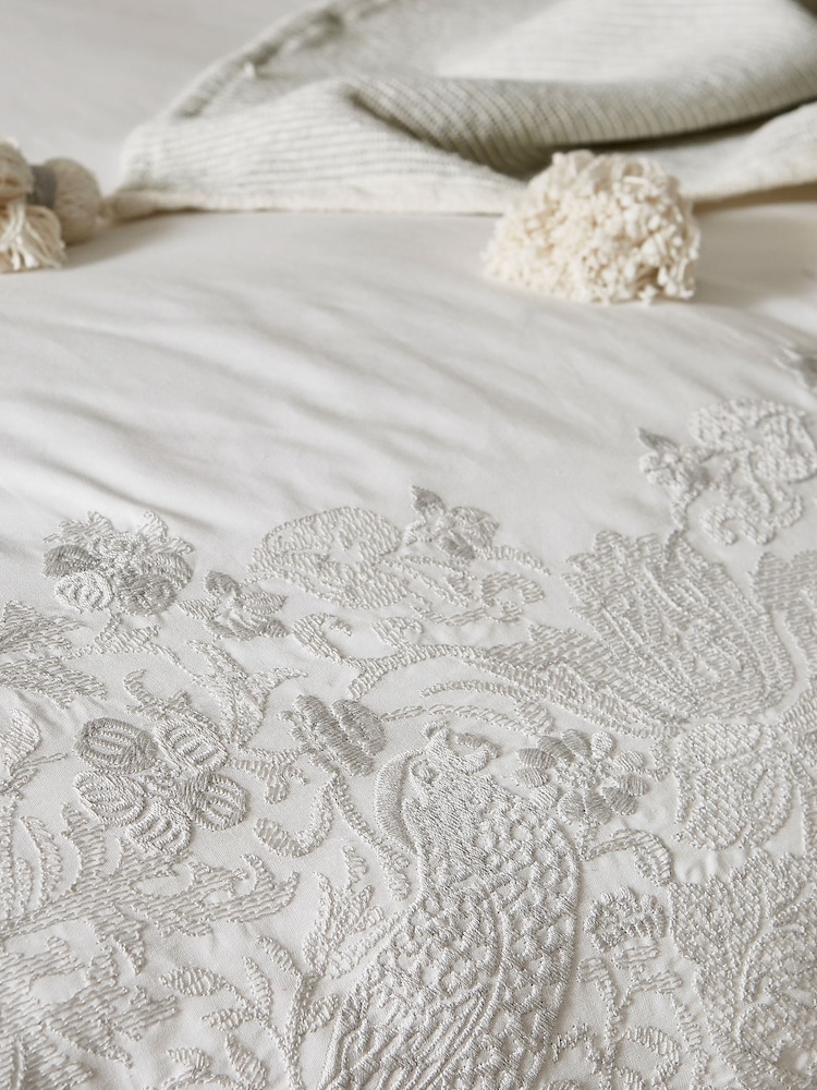 Morris & Co Silver Pure Strawberry Thief Embroidery Duvet Cover - Image 3 of 3