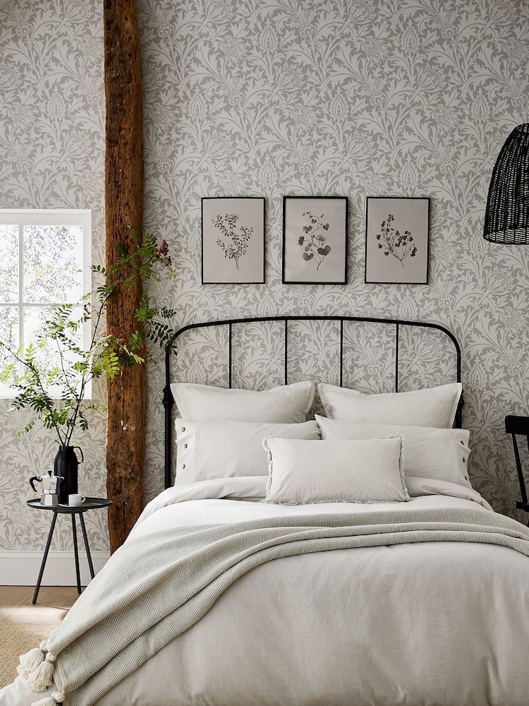 Morris & Co Silver Pure Linen Cotton Bed Duvet Cover - Image 1 of 2