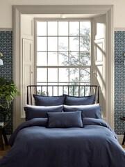 Morris & Co Blue Linen Cotton Bed Duvet Cover - Image 1 of 3