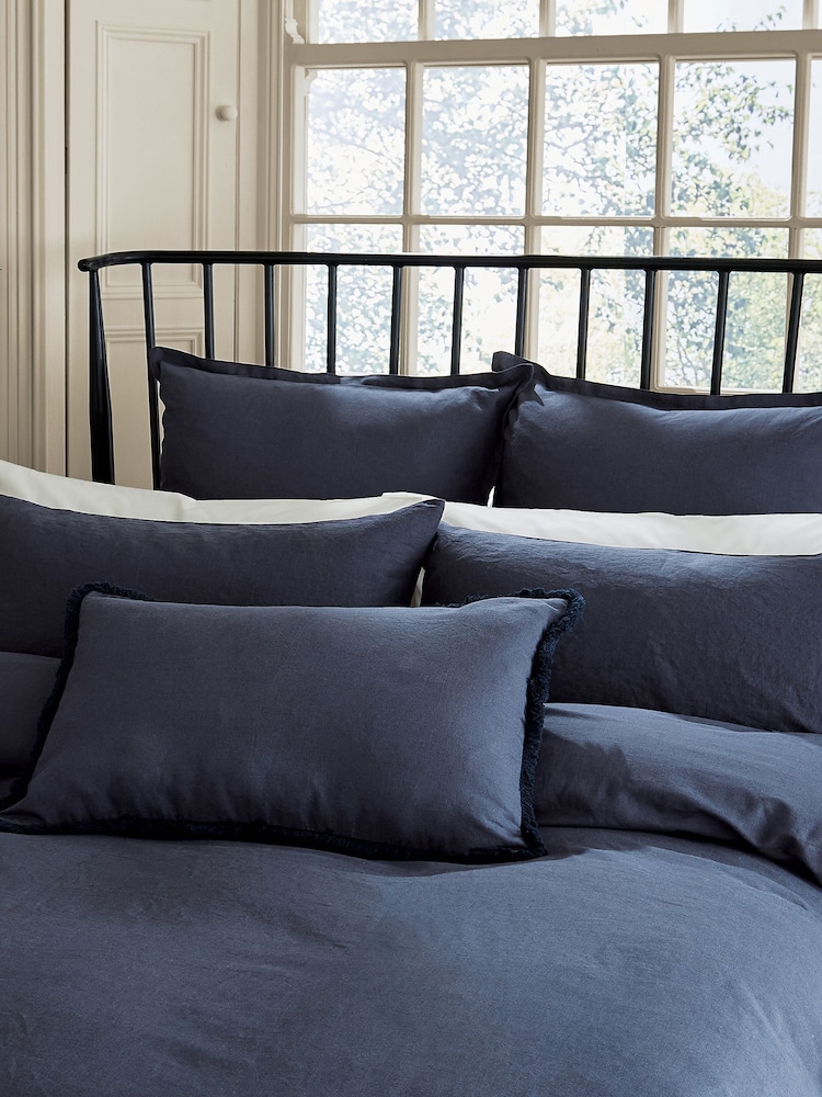 Morris & Co Blue Linen Cotton Bed Duvet Cover - Image 2 of 3