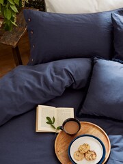 Morris & Co Blue Linen Cotton Bed Duvet Cover - Image 3 of 3