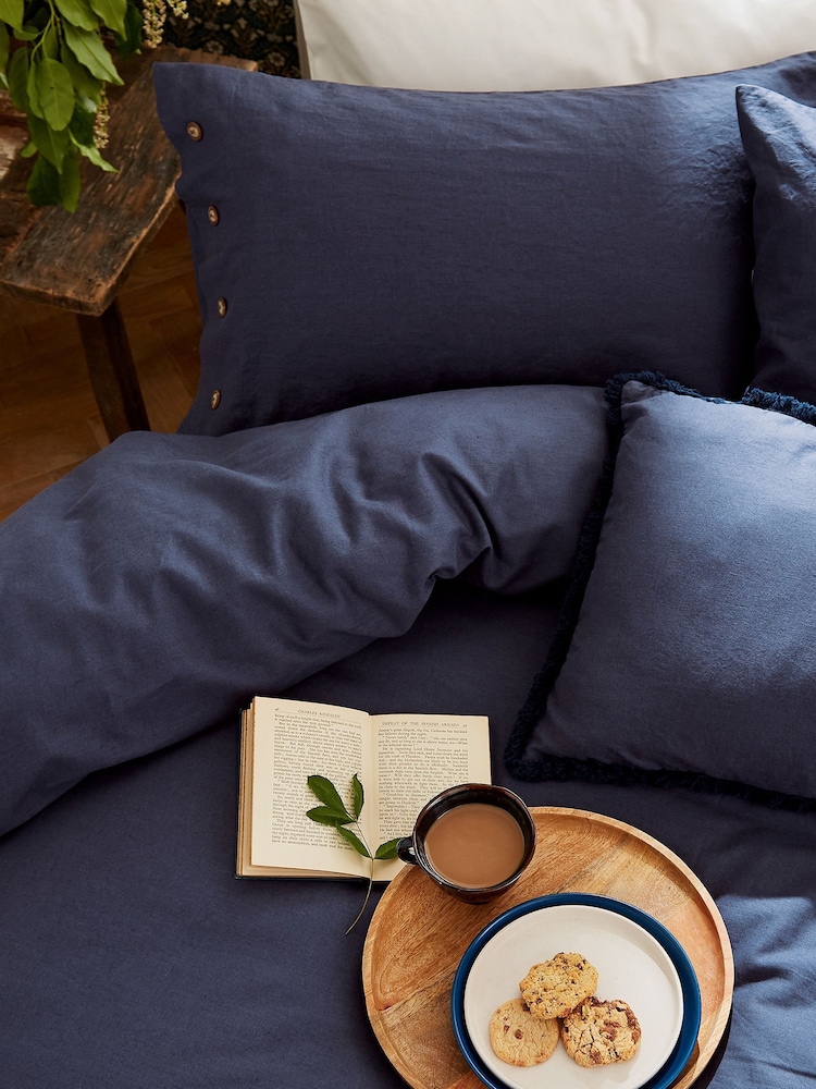 Morris & Co Blue Linen Cotton Bed Duvet Cover - Image 3 of 3