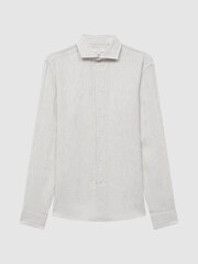 Reiss Oatmeal Stripe Ruban Linen Long Sleeve Shirt - Image 2 of 5