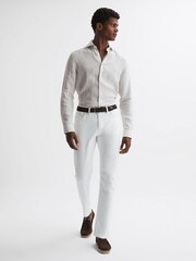 Reiss Oatmeal Stripe Ruban Linen Long Sleeve Shirt - Image 3 of 5