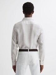 Reiss Oatmeal Stripe Ruban Linen Long Sleeve Shirt - Image 4 of 5