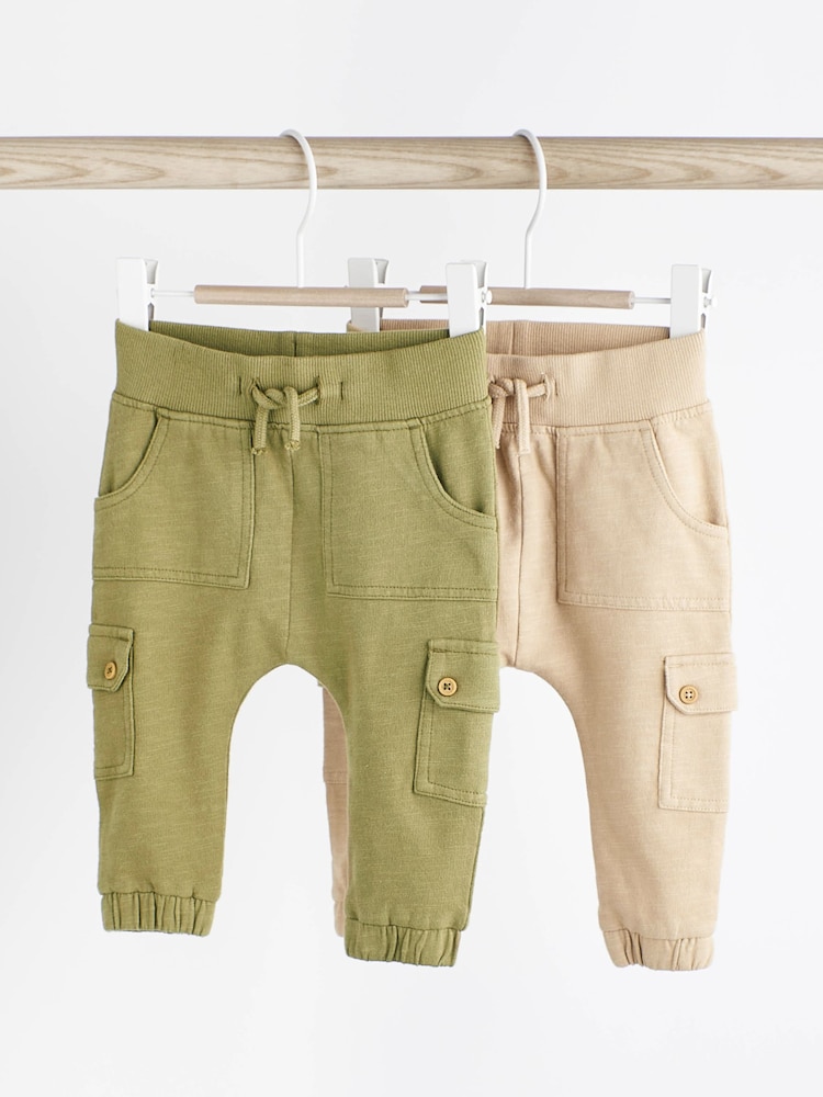 Khaki Green/Cream Baby Cargo Joggers 2 Pack - Image 1 of 7