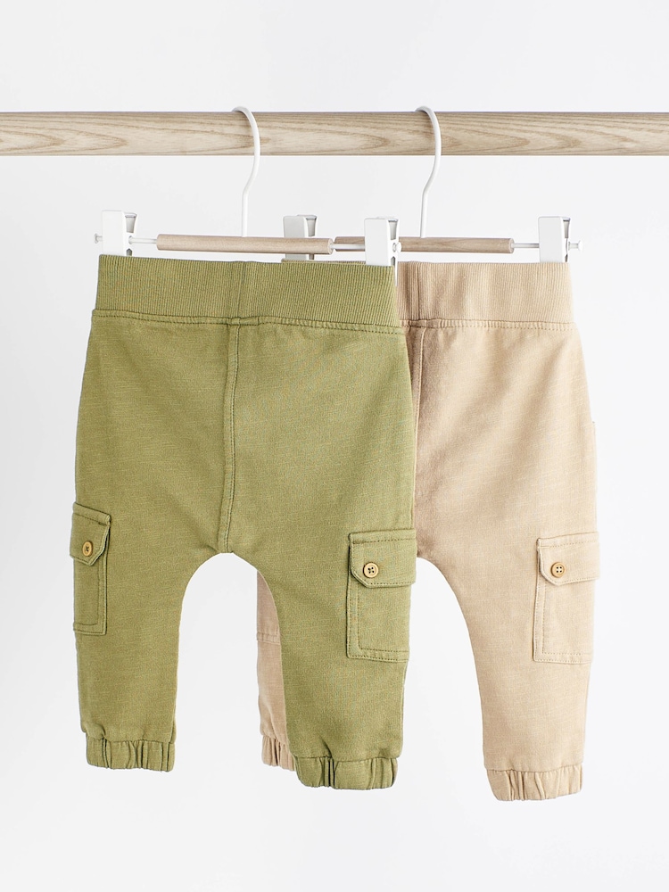 Khaki Green/Cream Baby Cargo Joggers 2 Pack - Image 2 of 7