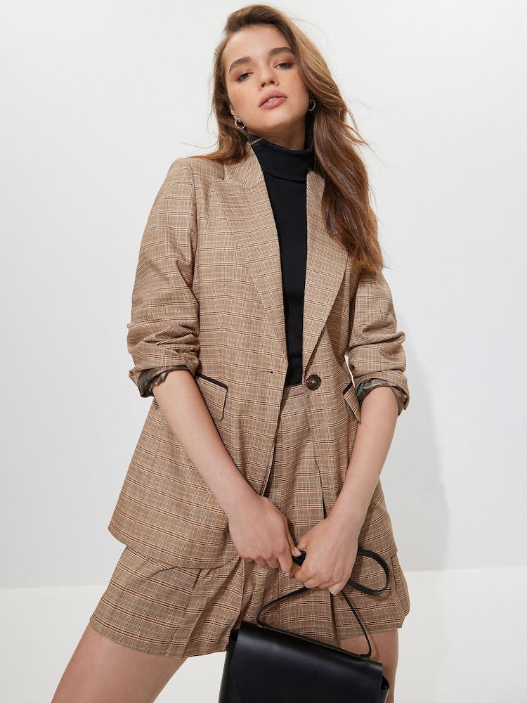 Braun - Einreihiger Blazer mit glitzerndem Karomuster - Bild 1 von 6 Braun - Einreihiger Blazer mit glitzerndem Karomuster - Bild 1 von 6