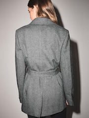 Grey Tailored Belted Herringbone Blazer - Image 3 of 4