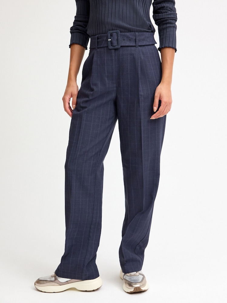 Marineblau/blau - Straight-Leg-Hose mit Gürtel in Tailored Fit - Bild 1 von 7