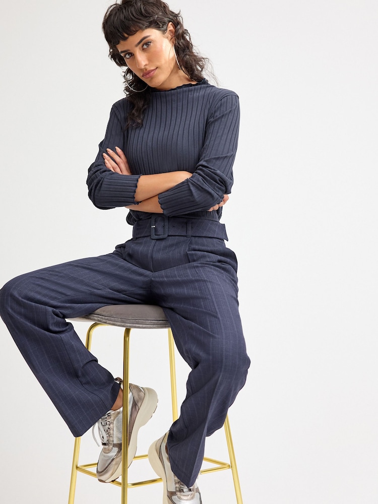Marineblau/blau - Straight-Leg-Hose mit Gürtel in Tailored Fit - Bild 2 von 7