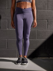 Navy Blue Active Studio Sports Wrap Front High Waist Full Length Leggings - Image 3 of 7
