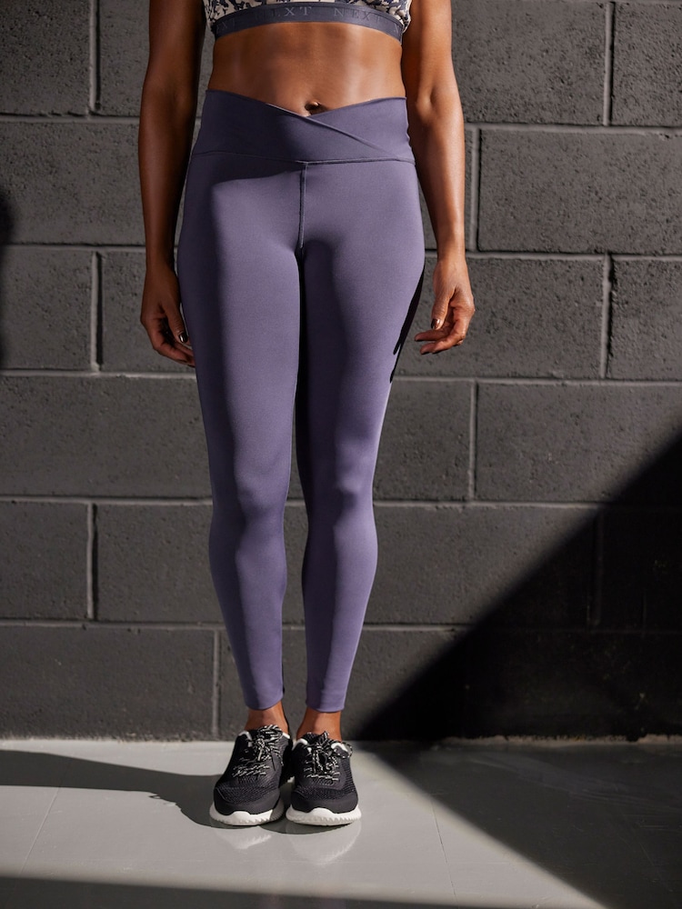 Navy Blue Active Studio Sports Wrap Front High Waist Full Length Leggings - Image 3 of 7
