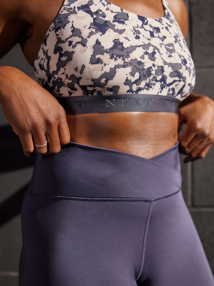 Navy Blue Active Studio Sports Wrap Front High Waist Full Length Leggings - Image 5 of 7