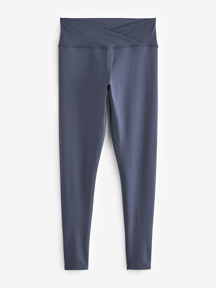Navy Blue Active Studio Sports Wrap Front High Waist Full Length Leggings - Image 7 of 7