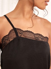 Black Asymmetric Lace Trim Skinny Strap Cami Top - Image 4 of 6