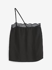 Black Asymmetric Lace Trim Skinny Strap Cami Top - Image 5 of 6