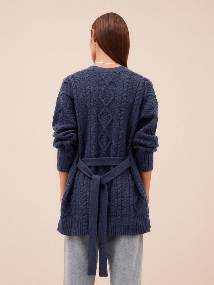 Navy Blue Cable Belt Cardigan - Image 2 of 7