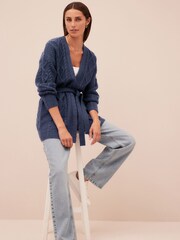 Navy Blue Cable Belt Cardigan - Image 3 of 7