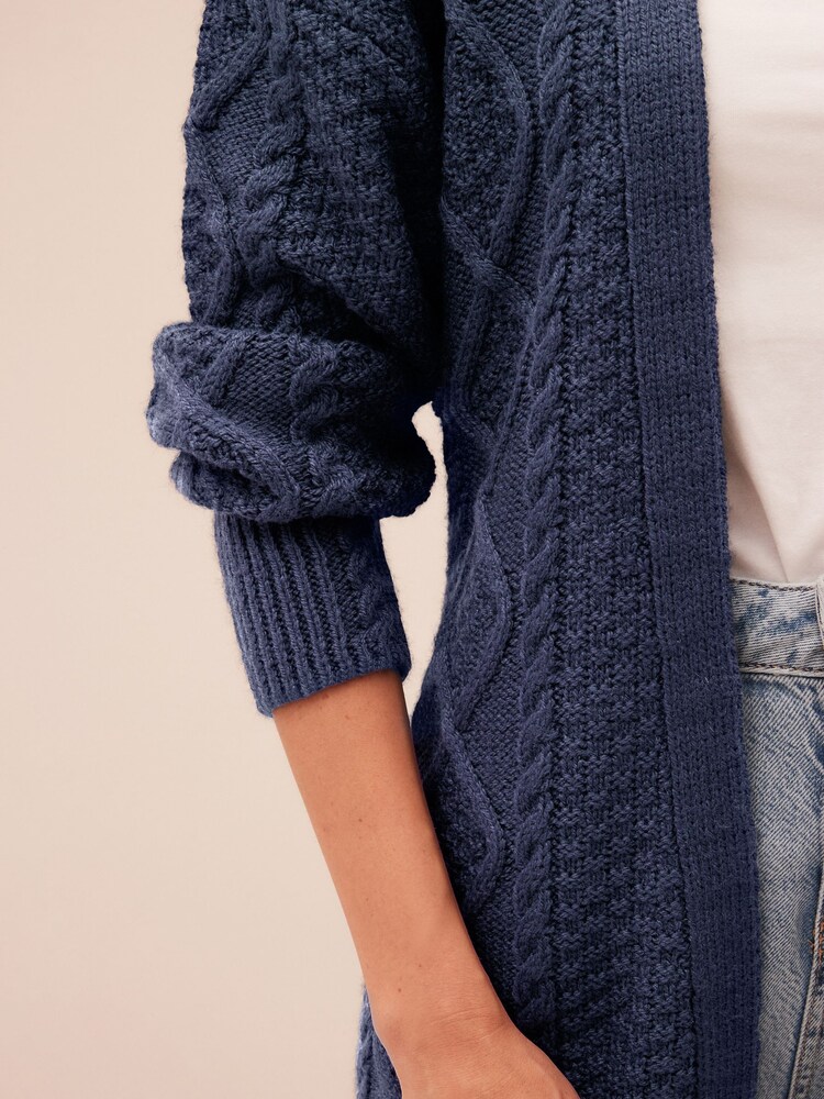 Navy Blue Cable Belt Cardigan - Image 4 of 7