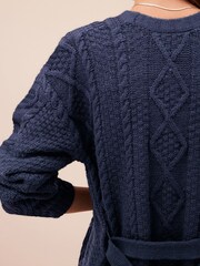 Navy Blue Cable Belt Cardigan - Image 5 of 7