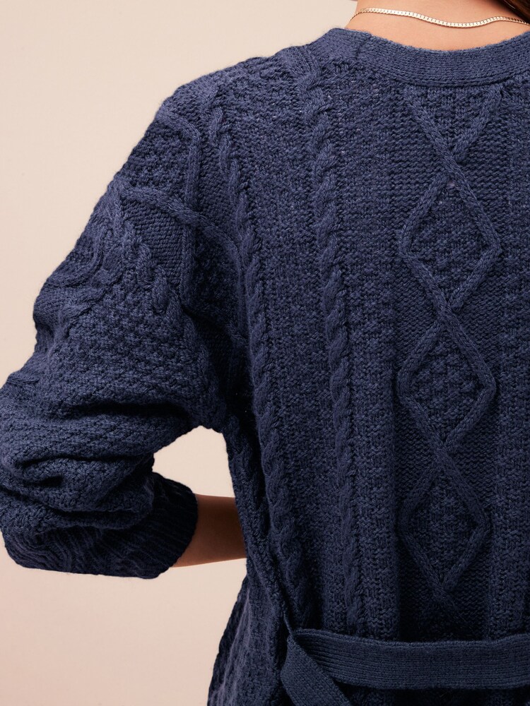 Navy Blue Cable Belt Cardigan - Image 5 of 7