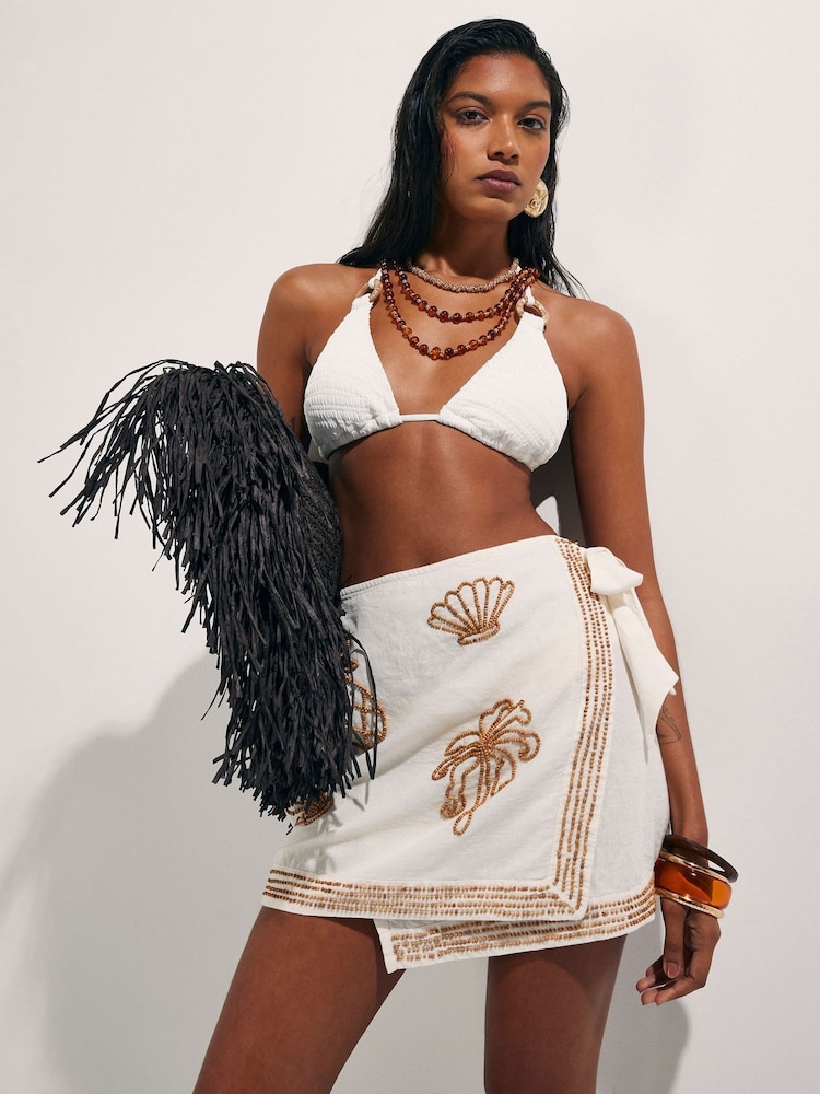 River Island Cream Beaded Mini Skirt - Image 2 of 4 River Island Cream Beaded Mini Skirt - Image 2 of 4