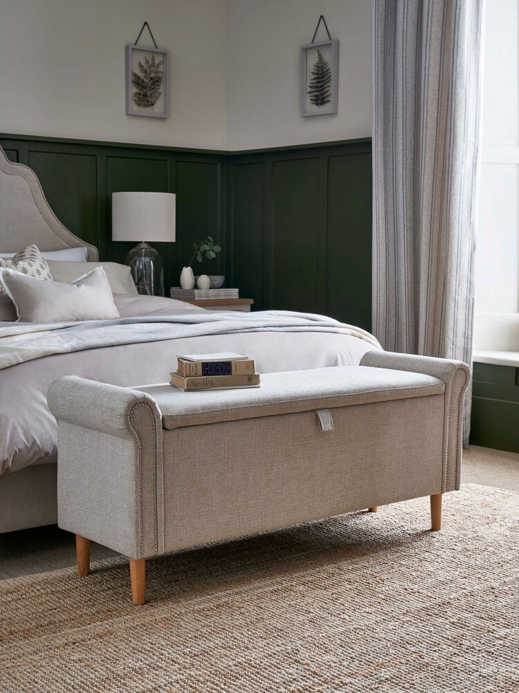 Tweedy Plain Light Natural Palais Storage Ottoman Blanket Box - Image 1 of 6