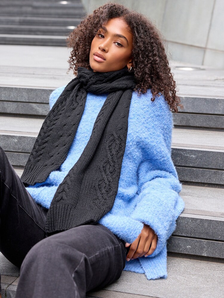 Black Knit Cable Scarf - Image 1 of 4