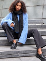 Black Knit Cable Scarf - Image 2 of 4