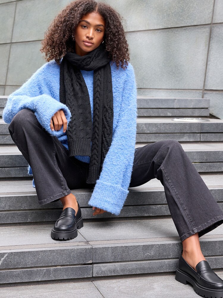 Black Knit Cable Scarf - Image 2 of 4