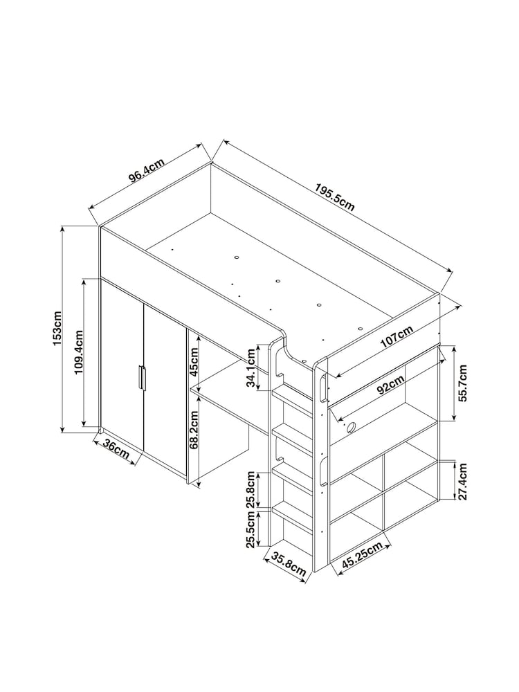 Oak Effect Bronx Kids High Sleeper Bed Frame - Image 10 of 10