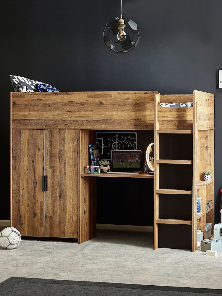 Oak Effect Bronx Kids High Sleeper Bed Frame - Image 2 of 10