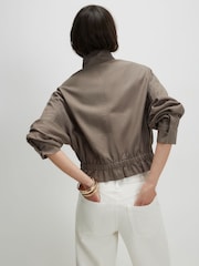 River Island Green Linen Blend Drop Hem Funnel Neck Jacket - Image 2 of 4