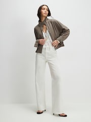 River Island Green Linen Blend Drop Hem Funnel Neck Jacket - Image 3 of 4