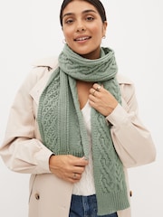 Khaki Green Knit Cable Scarf - Image 1 of 4