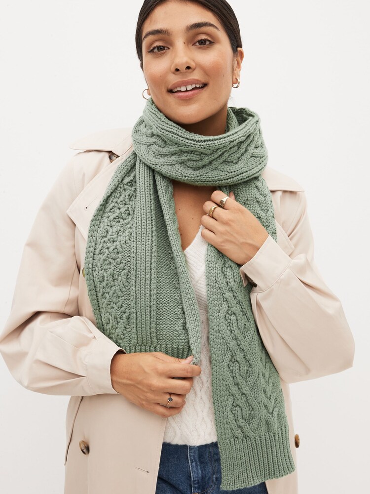 Khaki Green Knit Cable Scarf - Image 1 of 4