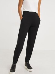 JD Williams Black Jersey Tapered Leg Trousers 2 Pack - Image 1 of 5