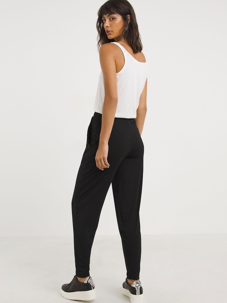 JD Williams Black Jersey Tapered Leg Trousers 2 Pack - Image 2 of 5