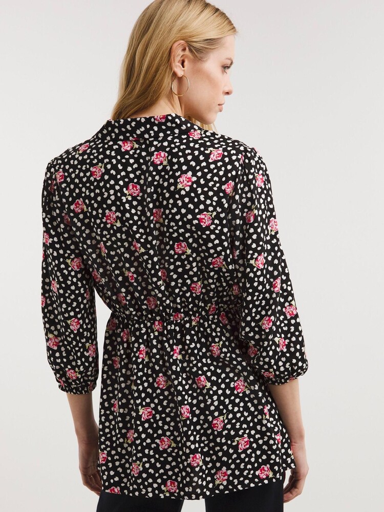 JD Williams Black Multi Floral Zip Front Shirt - Image 2 of 4 JD Williams Black Multi Floral Zip Front Shirt - Image 2 of 4