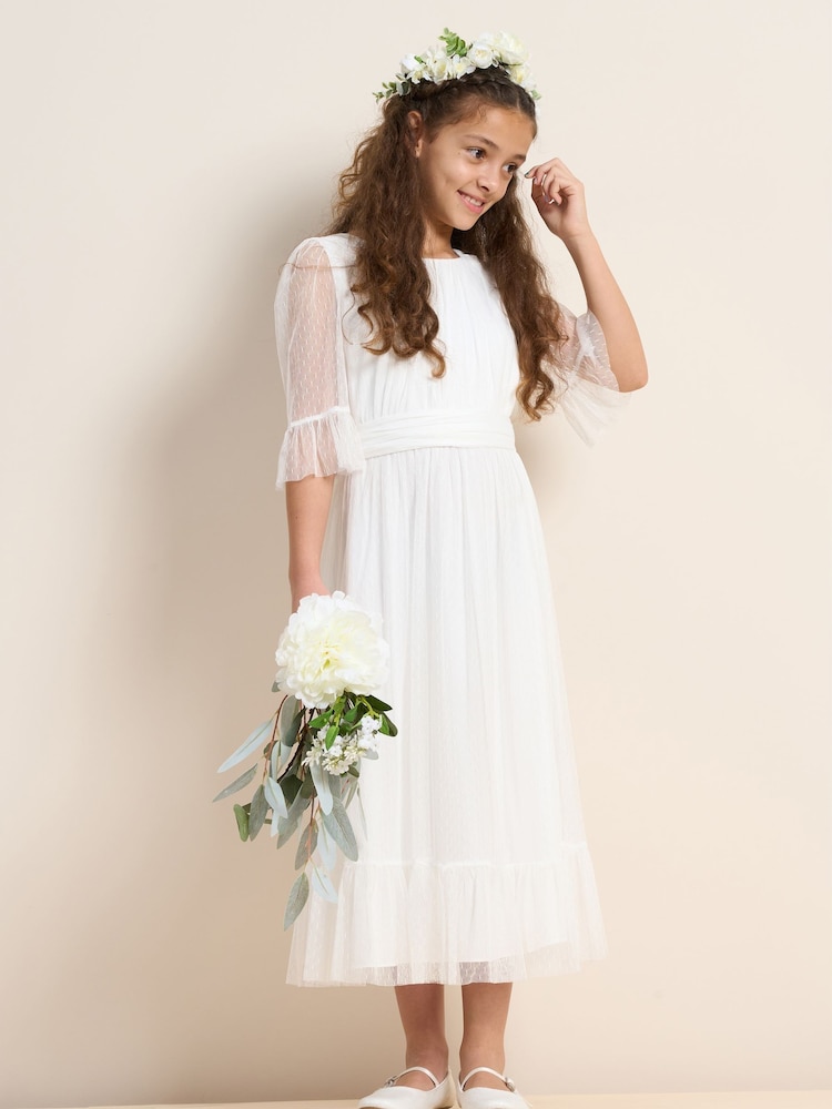 Angel & Rocket White Dot Mesh Boho Elise Maxi Dress - Image 1 of 5